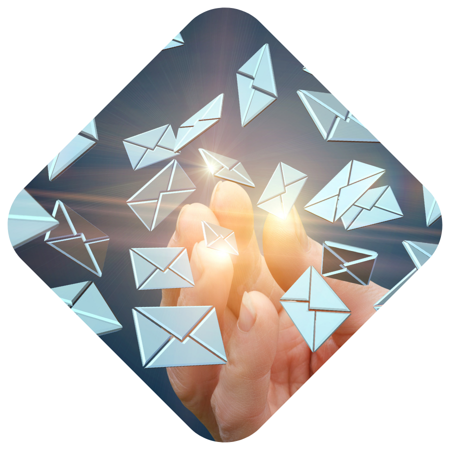 A hand holding and verifying email addresses