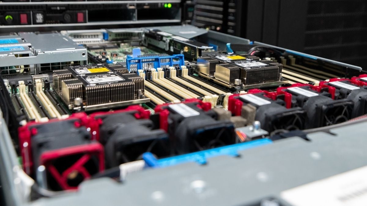 Close up at opened bare metal servers