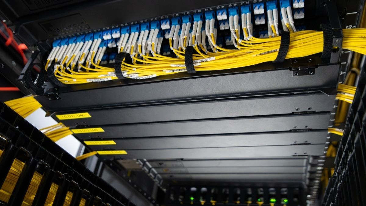 Dedicated server rack backside with network switches