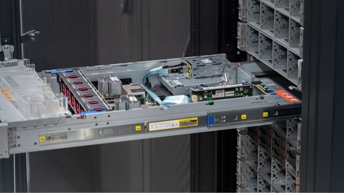 A opened dedicated server pulled from the rack