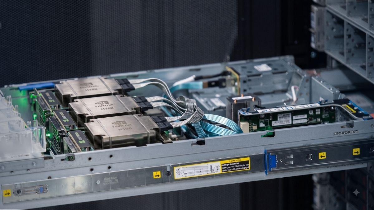 A opened dedicated server showing NVIDIA GPUs